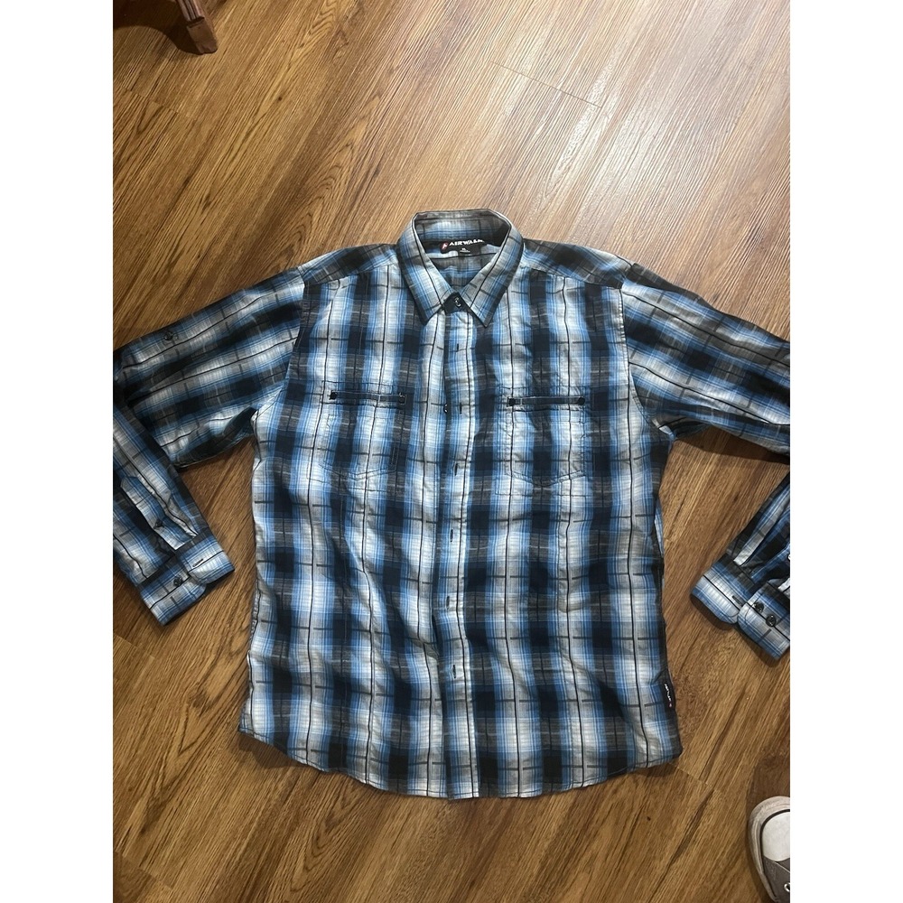 Mens Airwalk Plaid Button‎ Down Long Sleeve Shirt XL